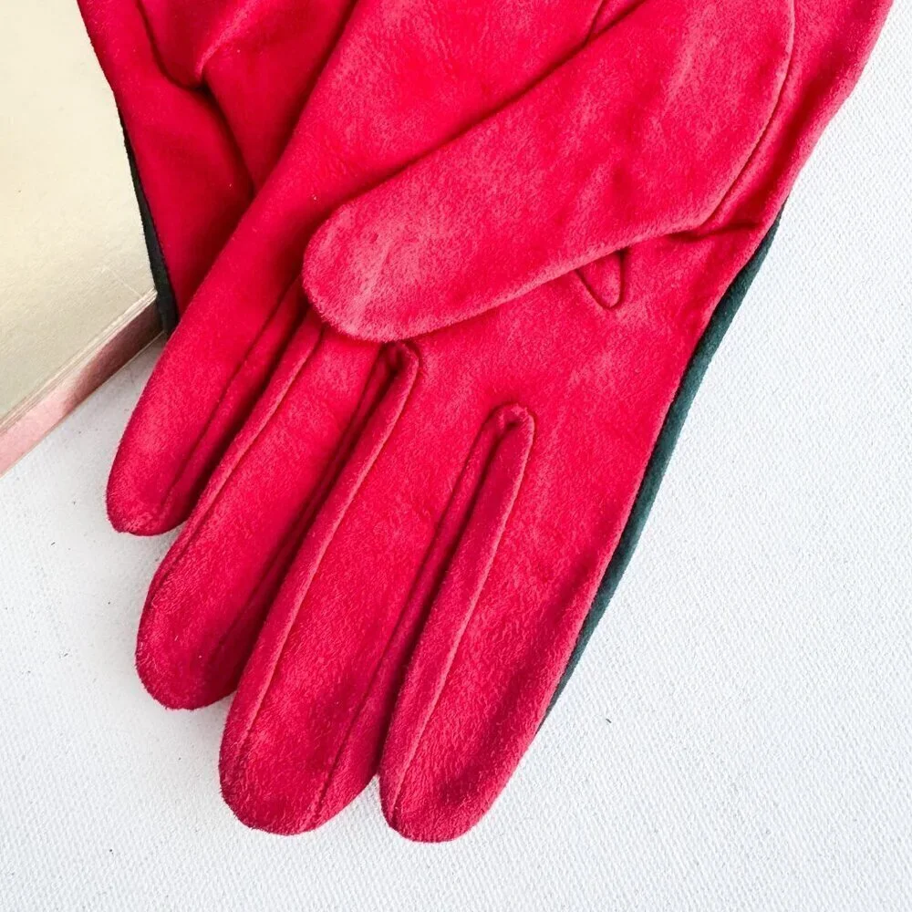 Moschino Red Black Colorblock Suede Gloves w Original Packaging S